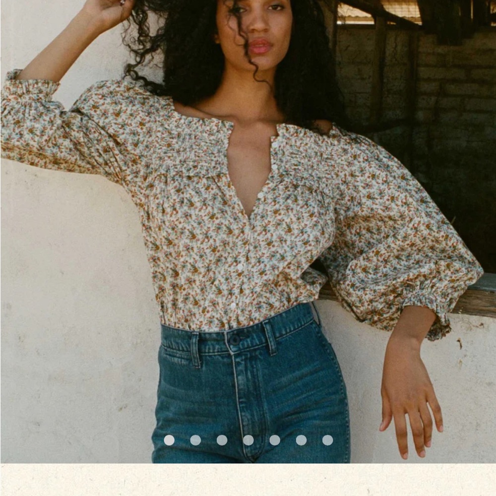 Doen Floral Peasant Blouse in Cream and Brown